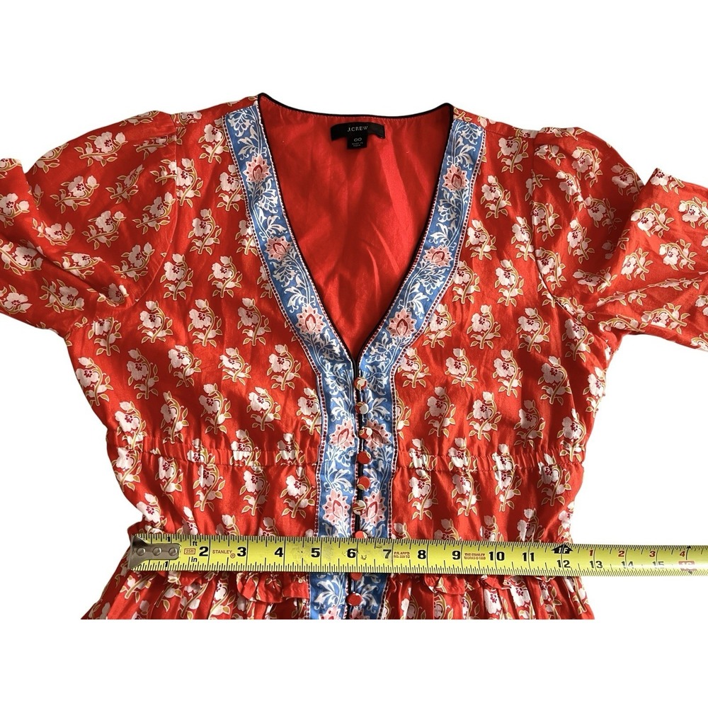 J.Crew 100% Cotton Tiered Floral Midi Dress Cerise Cove Sz 00 Resort Vacation - Picture 15 of 16